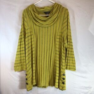 Ali Miles Yellow  Cowl Neck Tunic 1X Long Sleeve Artsy Casual Striped Boho Top